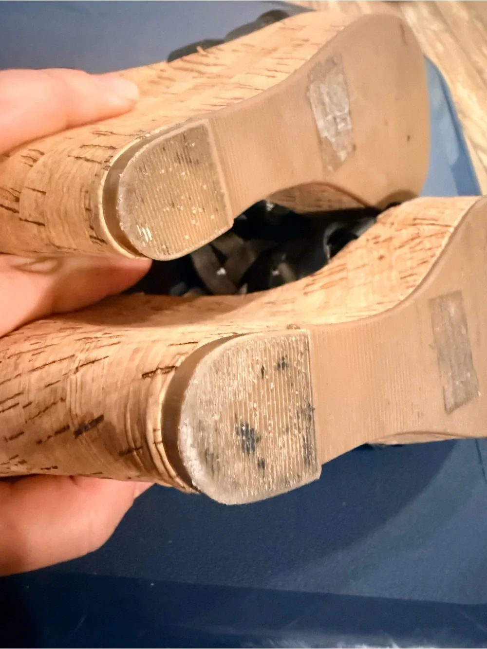 Guess Black Woven Cork Wedge Sandals